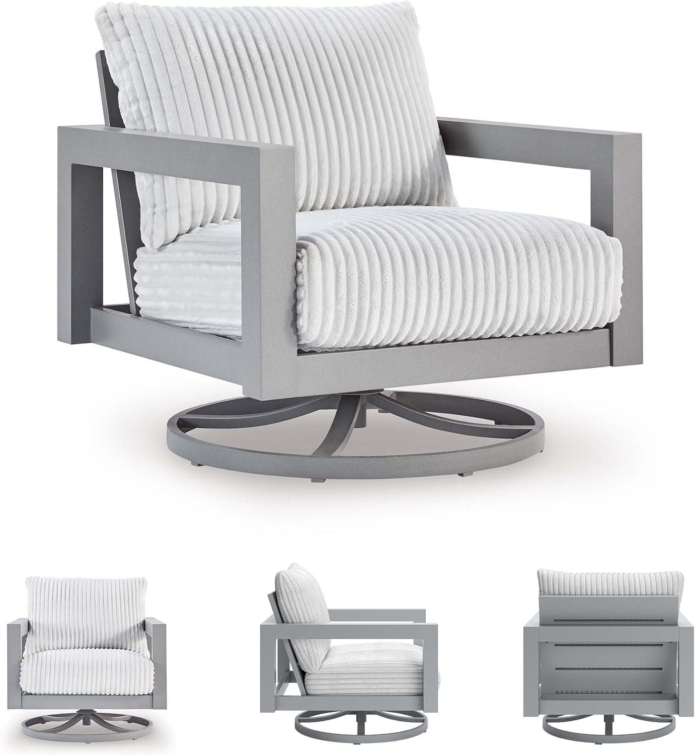 imageSignature Design by Ashley Moonlight View Contemporary Outdoor Fade and Rust Resistant Coffee Table with Stone Tabletop Light GrayOutdoor Swivel Chair with Cushion