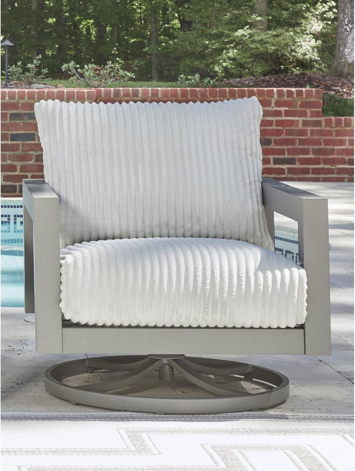 imageSignature Design by Ashley Moonlight View Contemporary Outdoor Fade and Rust Resistant Coffee Table with Stone Tabletop Light GrayOutdoor Swivel Chair with Cushion