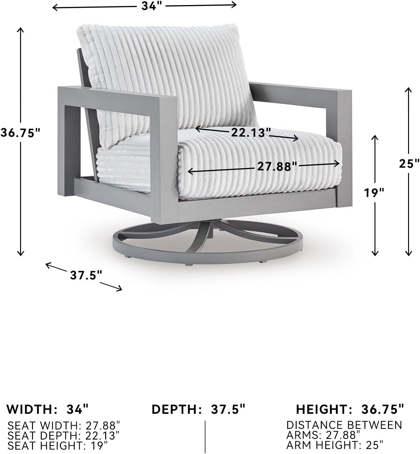 imageSignature Design by Ashley Moonlight View Contemporary Outdoor Fade and Rust Resistant Coffee Table with Stone Tabletop Light GrayOutdoor Swivel Chair with Cushion