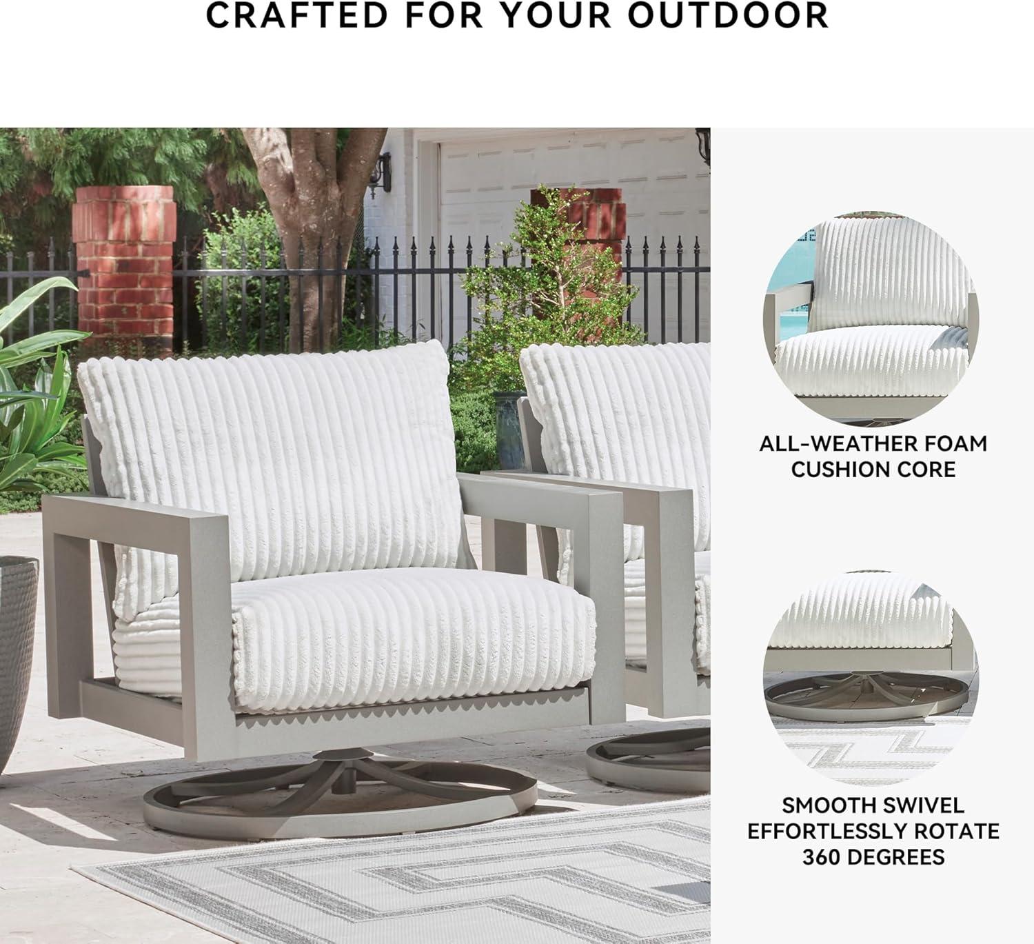 imageSignature Design by Ashley Moonlight View Contemporary Outdoor Fade and Rust Resistant Coffee Table with Stone Tabletop Light GrayOutdoor Swivel Chair with Cushion
