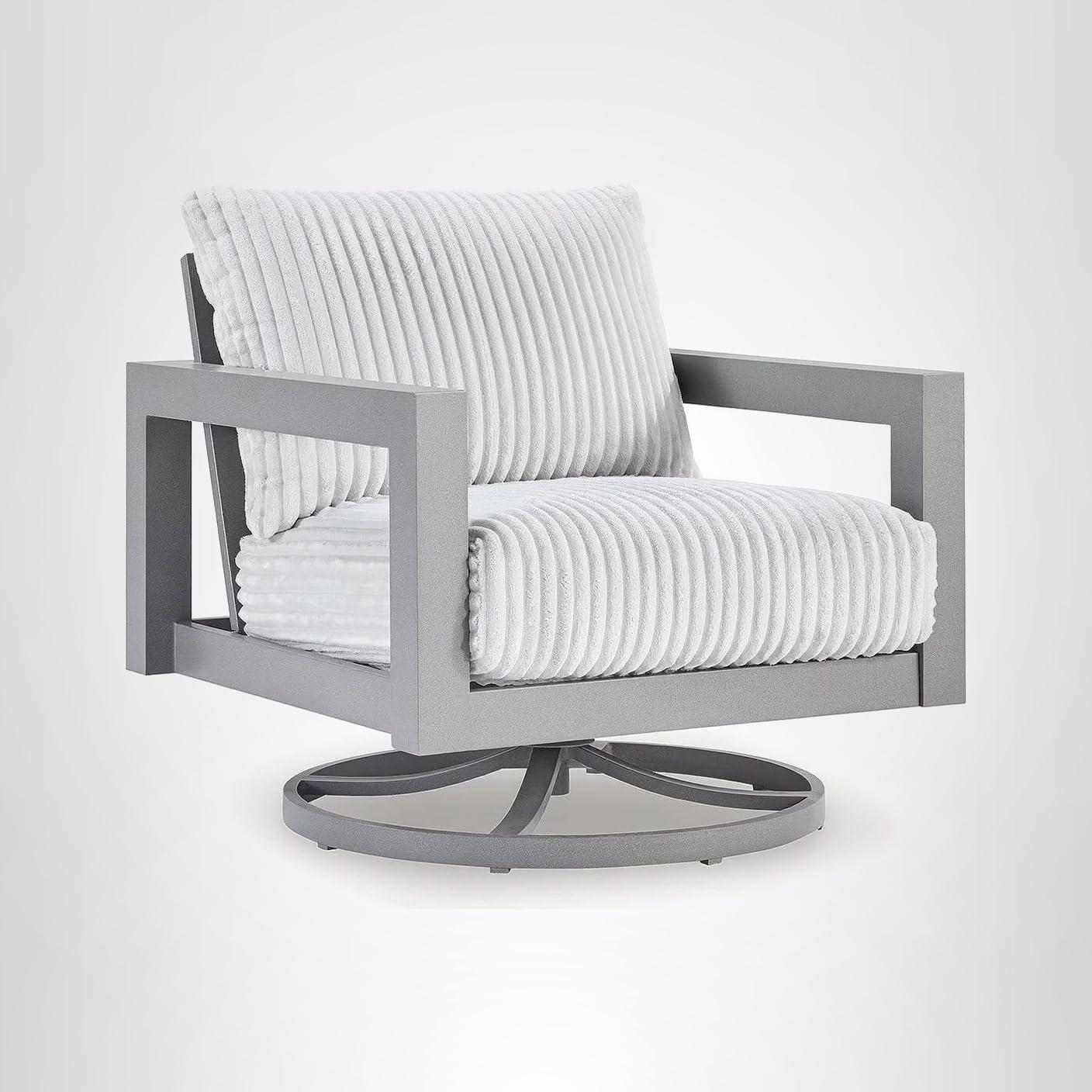 imageSignature Design by Ashley Moonlight View Contemporary Outdoor Fade and Rust Resistant Coffee Table with Stone Tabletop Light GrayOutdoor Swivel Chair with Cushion