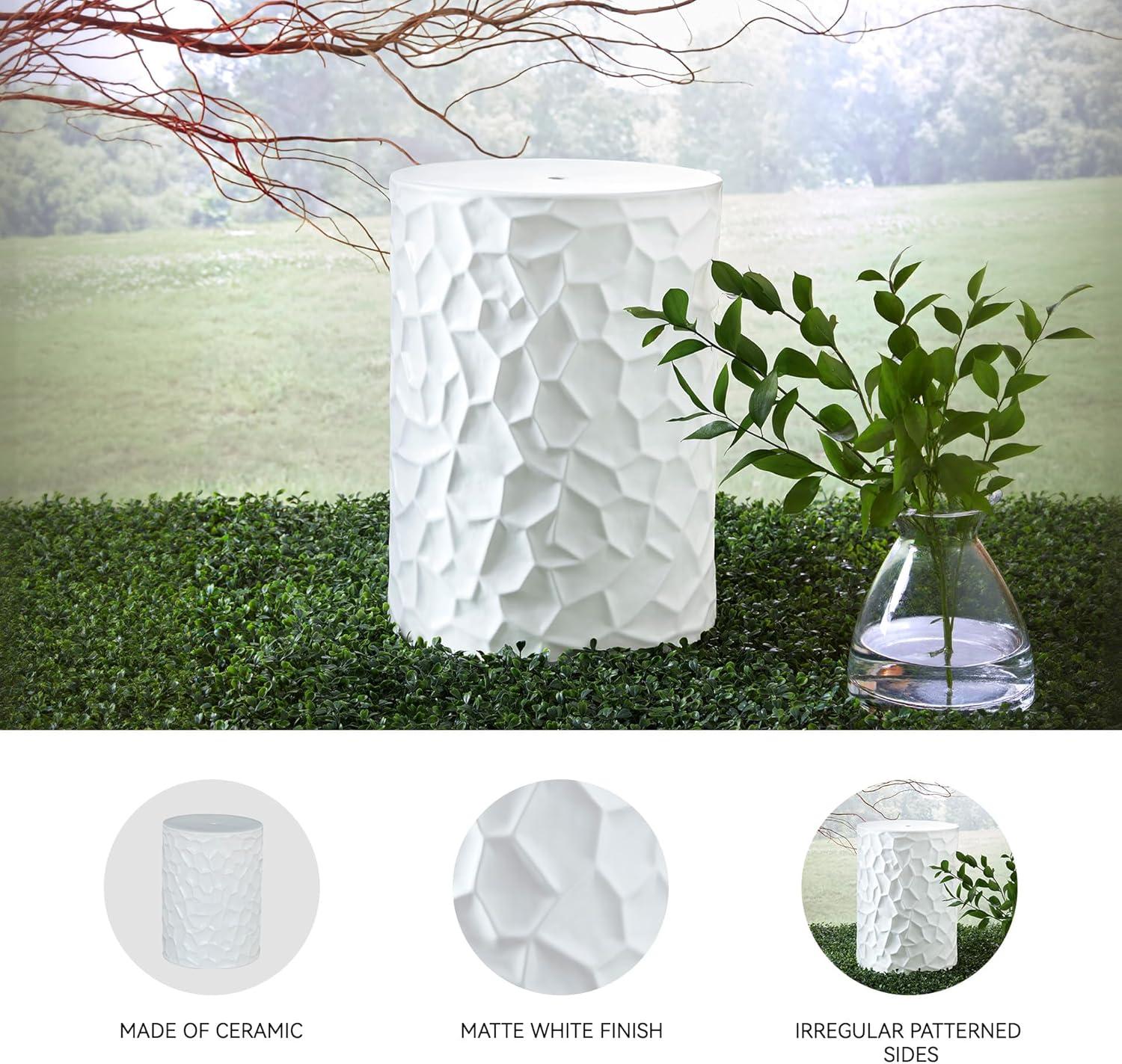 imageSignature Design by Ashley Polly Geometric Honeycomb Indoor Outdoor Accent Stool or Table WhiteIrregular