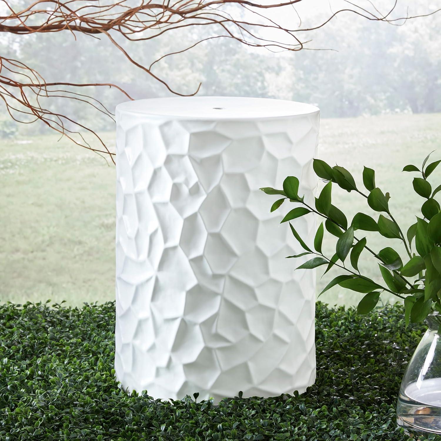 imageSignature Design by Ashley Polly Geometric Honeycomb Indoor Outdoor Accent Stool or Table WhiteIrregular