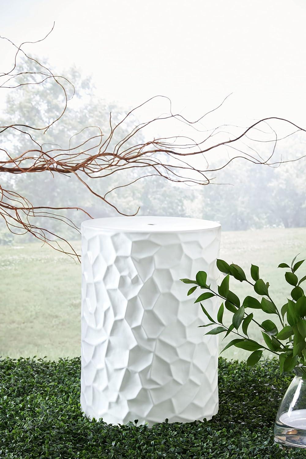 imageSignature Design by Ashley Polly Geometric Honeycomb Indoor Outdoor Accent Stool or Table WhiteIrregular