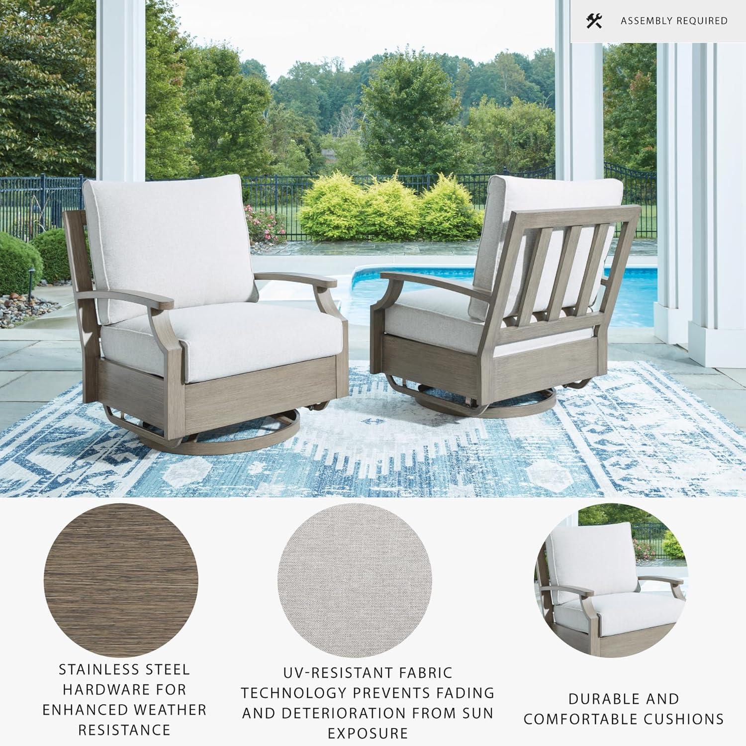 imageSignature Design by Ashley Rainier Ranch Contemporary Nuvella Weather Resistant Fabric Outdoor High Back Rocker Swivel Chair with Cushion Set of 2 Light Brown amp BeigeOutdoor Swivel Glider Chair with Cushion