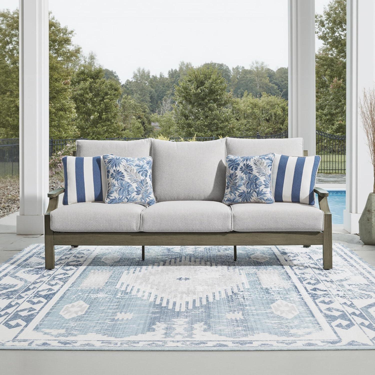 imageSignature Design by Ashley Rainier Ranch Contemporary Nuvella Weather Resistant Fabric Outdoor High Back Rocker Swivel Chair with Cushion Set of 2 Light Brown amp BeigeOutdoor Sofa
