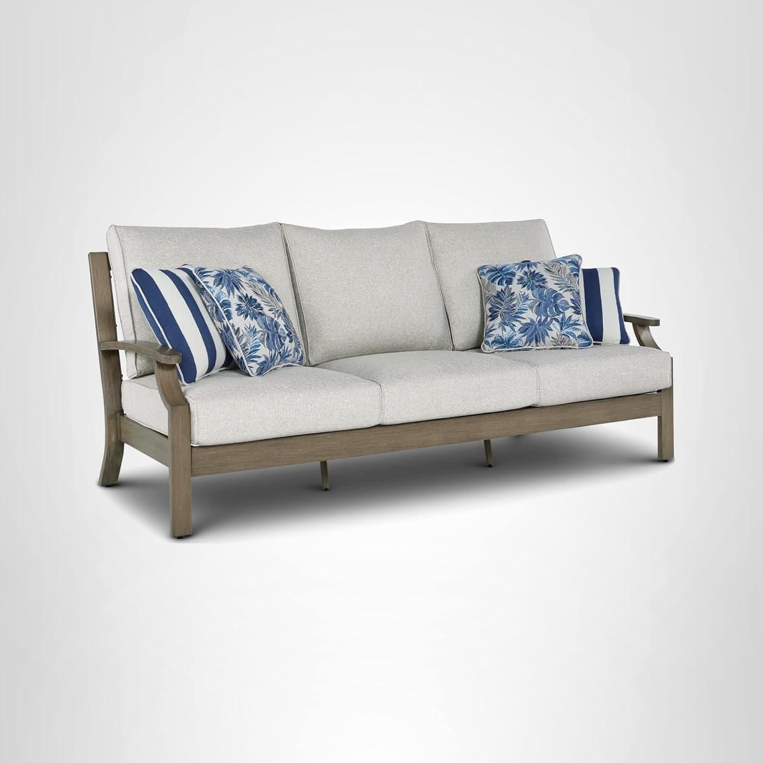 imageSignature Design by Ashley Rainier Ranch Contemporary Nuvella Weather Resistant Fabric Outdoor High Back Rocker Swivel Chair with Cushion Set of 2 Light Brown amp BeigeOutdoor Sofa