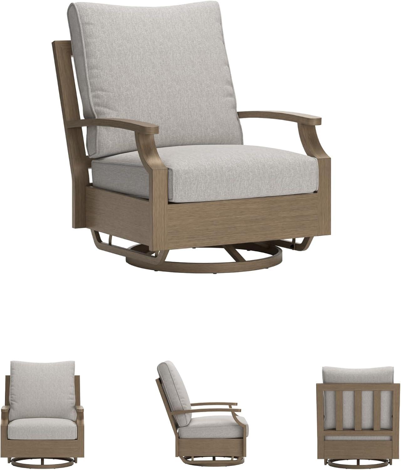 imageSignature Design by Ashley Rainier Ranch Contemporary Nuvella Weather Resistant Fabric Outdoor High Back Rocker Swivel Chair with Cushion Set of 2 Light Brown amp BeigeOutdoor Swivel Glider Chair with Cushion