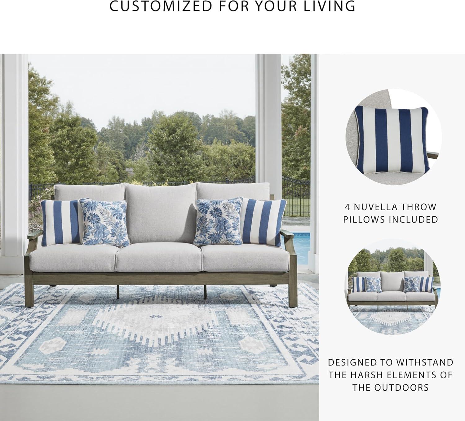 imageSignature Design by Ashley Rainier Ranch Contemporary Nuvella Weather Resistant Fabric Outdoor High Back Rocker Swivel Chair with Cushion Set of 2 Light Brown amp BeigeOutdoor Sofa