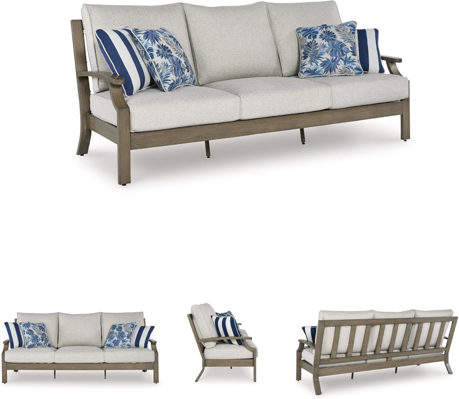 imageSignature Design by Ashley Rainier Ranch Contemporary Nuvella Weather Resistant Fabric Outdoor High Back Rocker Swivel Chair with Cushion Set of 2 Light Brown amp BeigeOutdoor Sofa