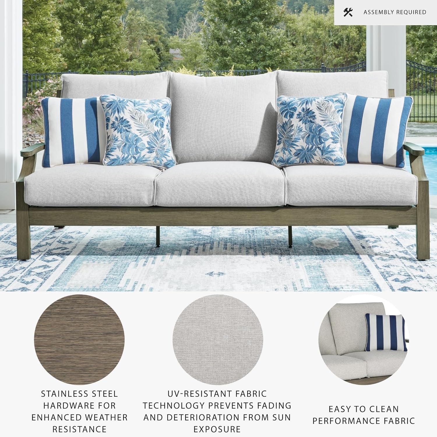 imageSignature Design by Ashley Rainier Ranch Contemporary Nuvella Weather Resistant Fabric Outdoor High Back Rocker Swivel Chair with Cushion Set of 2 Light Brown amp BeigeOutdoor Sofa
