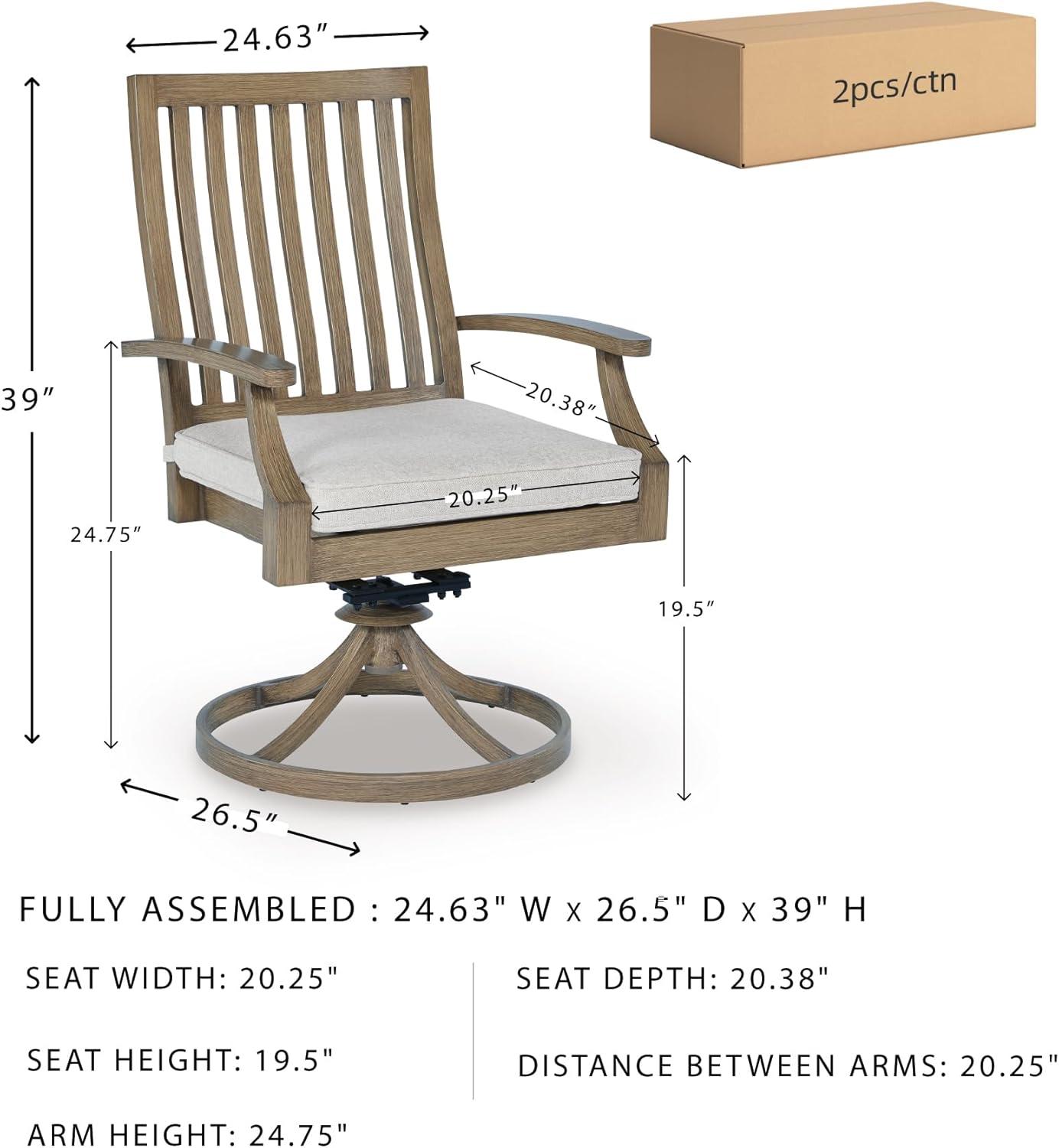 imageSignature Design by Ashley Rainier Ranch Contemporary Nuvella Weather Resistant Fabric Outdoor High Back Rocker Swivel Chair with Cushion Set of 2 Light Brown amp BeigeOutdoor Swivel Chair with Cushion Set of 2