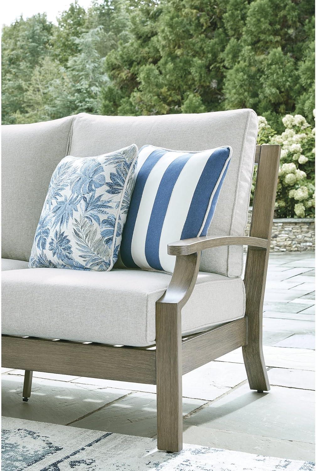 imageSignature Design by Ashley Rainier Ranch Contemporary Nuvella Weather Resistant Fabric Outdoor High Back Rocker Swivel Chair with Cushion Set of 2 Light Brown amp BeigeOutdoor Sofa
