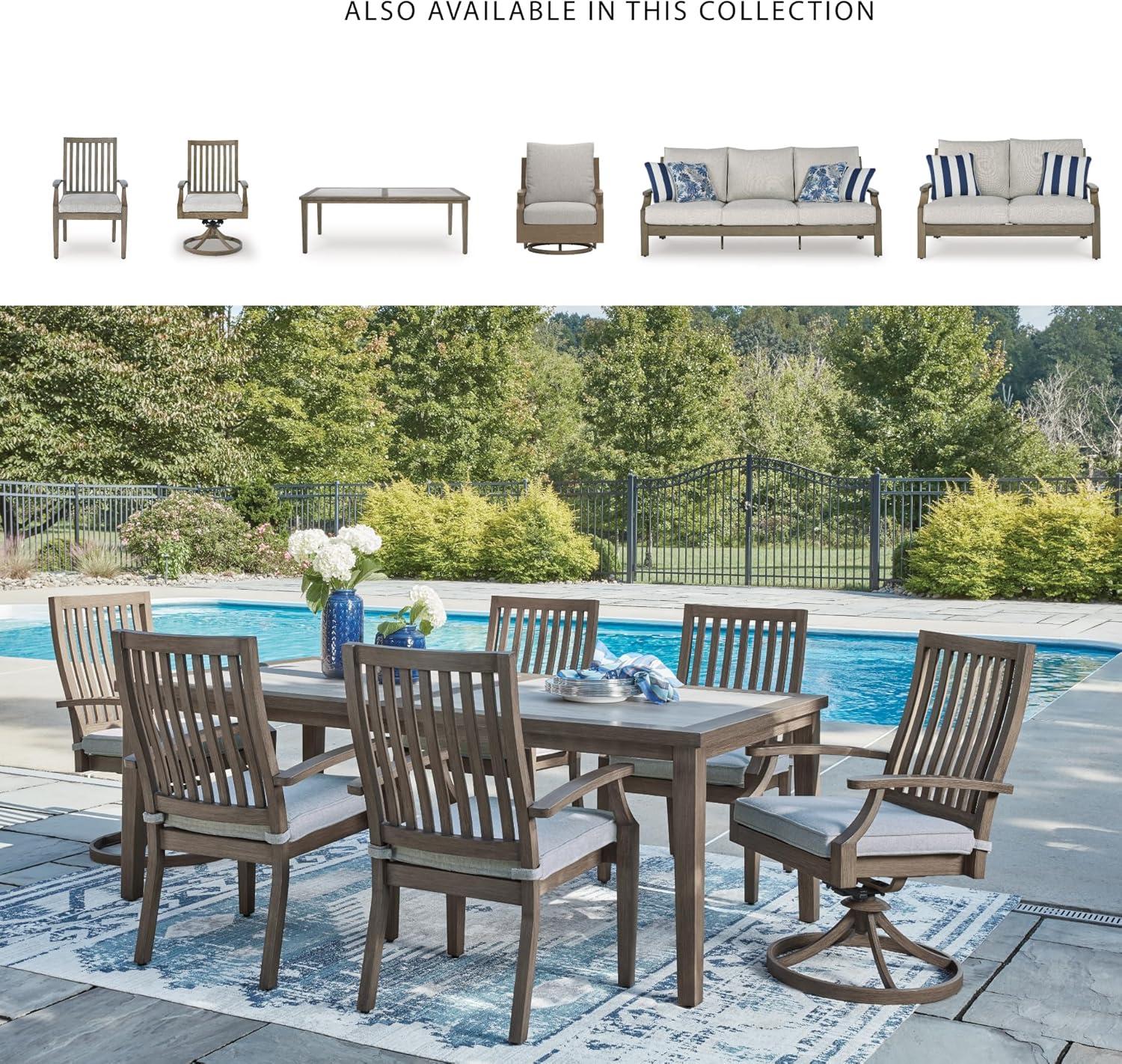imageSignature Design by Ashley Rainier Ranch Contemporary Nuvella Weather Resistant Fabric Outdoor High Back Rocker Swivel Chair with Cushion Set of 2 Light Brown amp BeigeOutdoor Swivel Chair with Cushion Set of 2