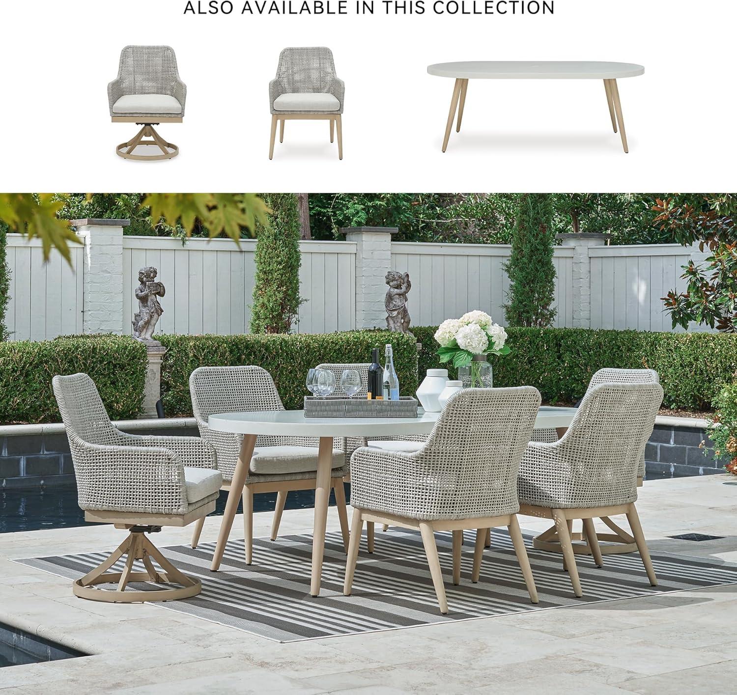 imageSignature Design by Ashley Seton Creek Casual Resin Wicker Outdoor Coffee Table with Tempered Glass Tabletop Light Gray amp Light BrownOutdoor Armless Chair