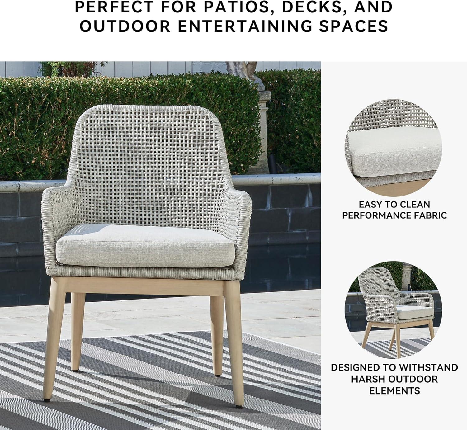 imageSignature Design by Ashley Seton Creek Casual Resin Wicker Outdoor Coffee Table with Tempered Glass Tabletop Light Gray amp Light BrownOutdoor Armless Chair