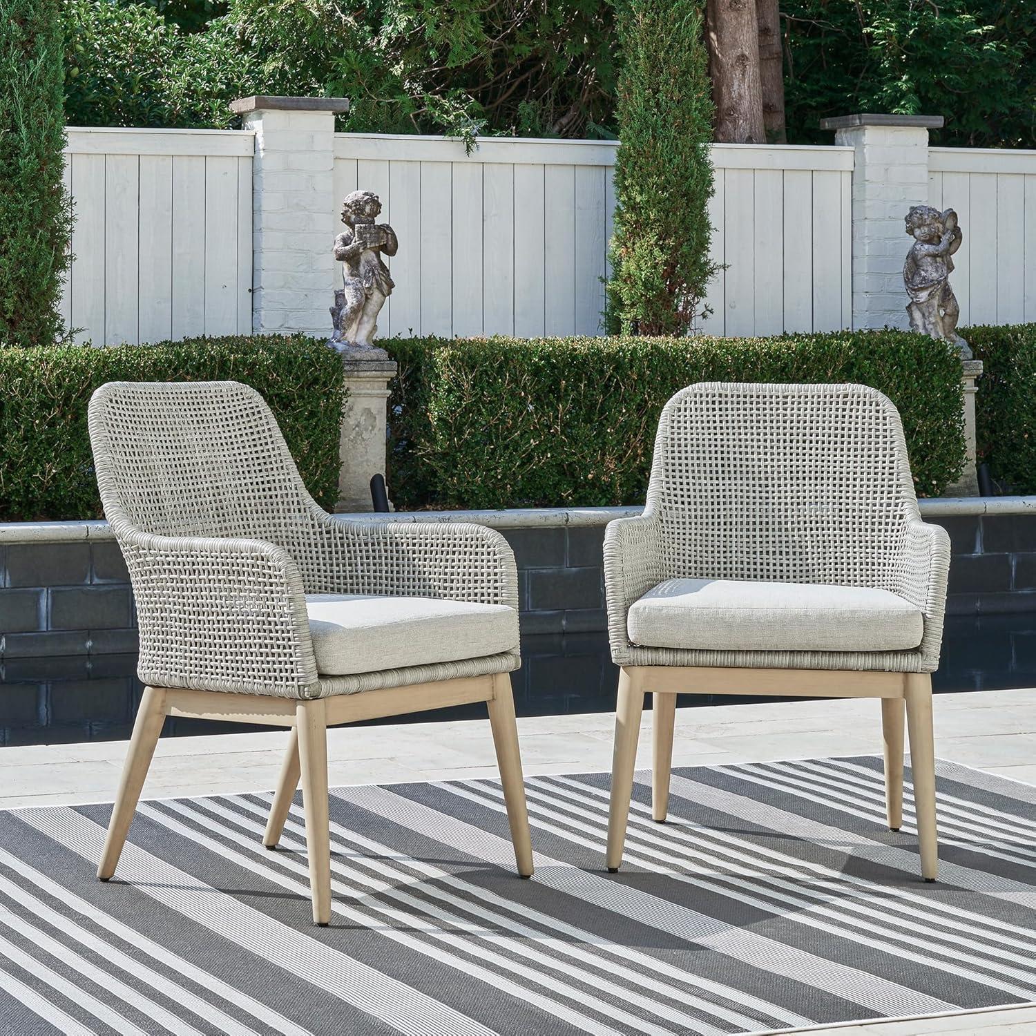 imageSignature Design by Ashley Seton Creek Casual Resin Wicker Outdoor Coffee Table with Tempered Glass Tabletop Light Gray amp Light BrownOutdoor Armless Chair