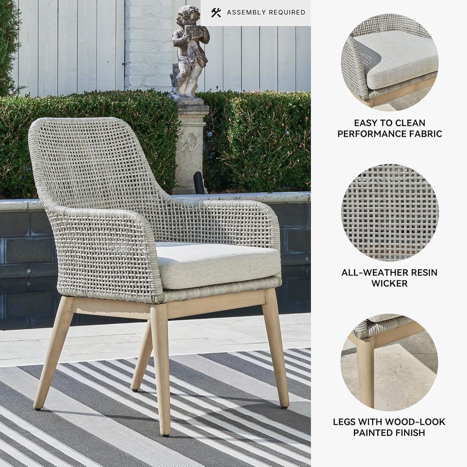 imageSignature Design by Ashley Seton Creek Casual Resin Wicker Outdoor Coffee Table with Tempered Glass Tabletop Light Gray amp Light BrownOutdoor Armless Chair