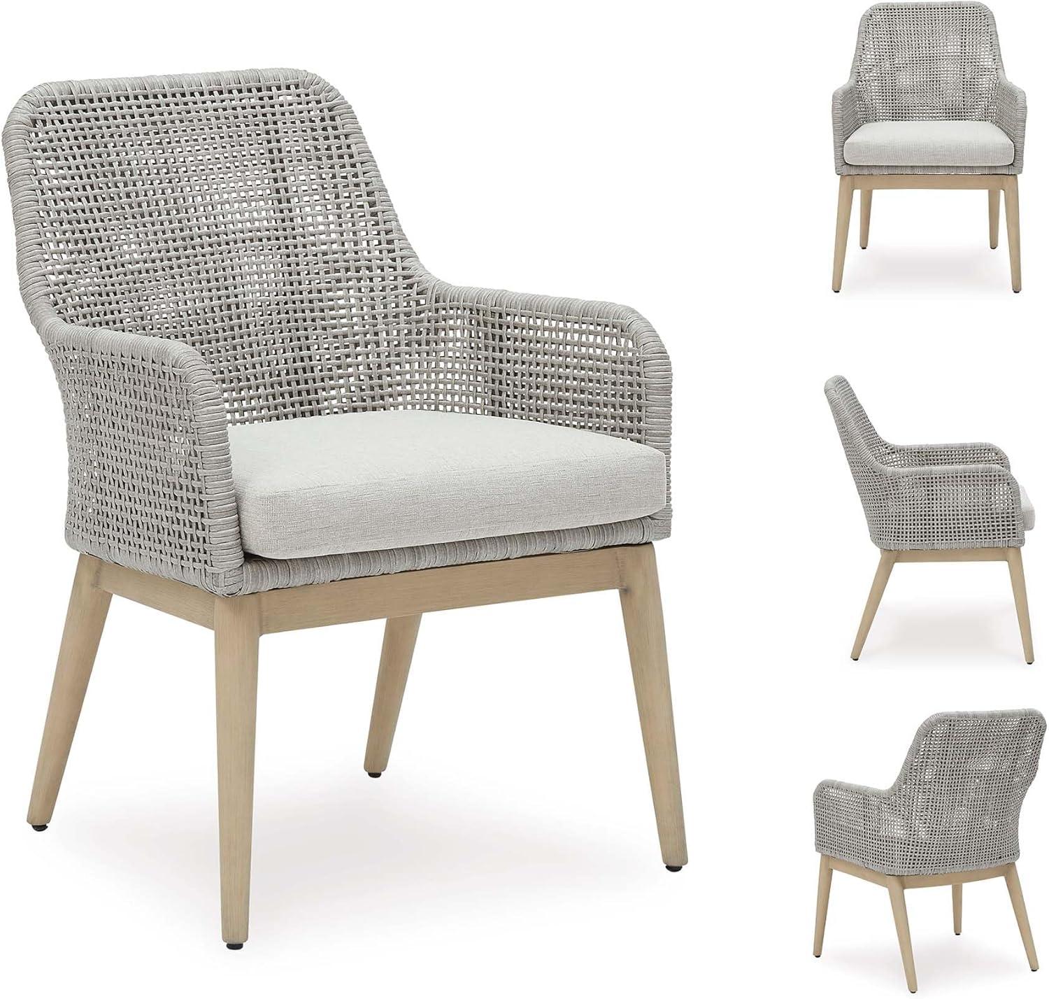 imageSignature Design by Ashley Seton Creek Casual Resin Wicker Outdoor Coffee Table with Tempered Glass Tabletop Light Gray amp Light BrownOutdoor Armless Chair