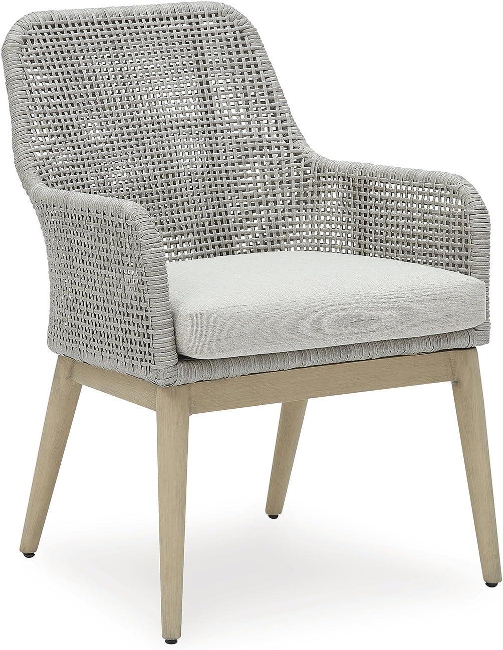 imageSignature Design by Ashley Seton Creek Casual Resin Wicker Outdoor Coffee Table with Tempered Glass Tabletop Light Gray amp Light BrownOutdoor Armless Chair