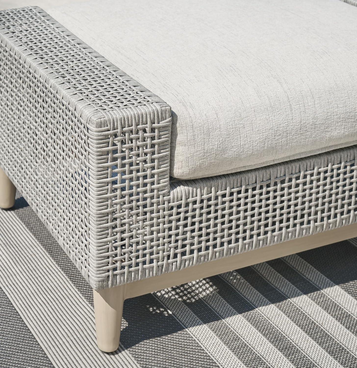 imageSignature Design by Ashley Seton Creek Casual Resin Wicker Outdoor Coffee Table with Tempered Glass Tabletop Light Gray amp Light BrownOutdoor Ottoman with Cushion
