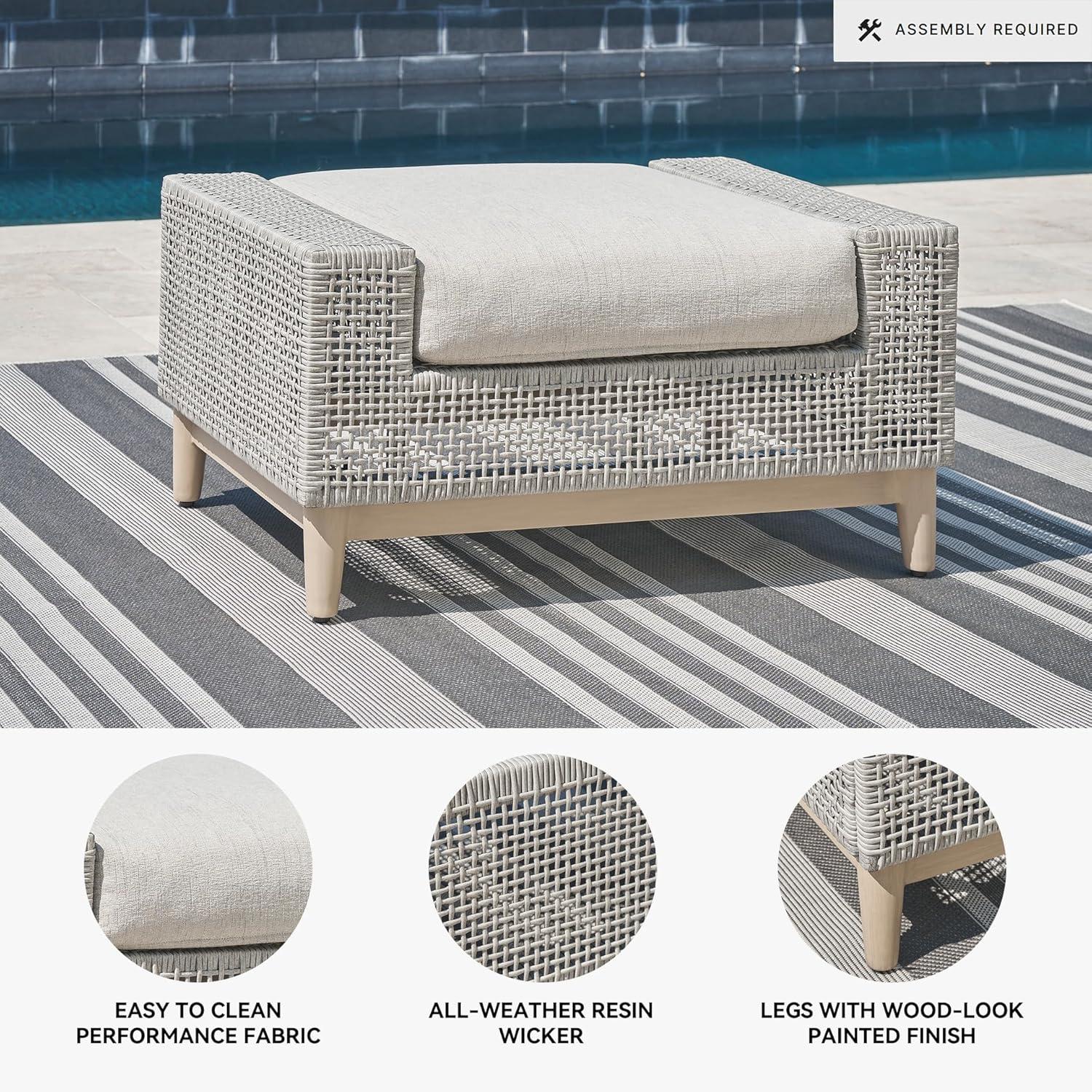 imageSignature Design by Ashley Seton Creek Casual Resin Wicker Outdoor Coffee Table with Tempered Glass Tabletop Light Gray amp Light BrownOutdoor Ottoman with Cushion