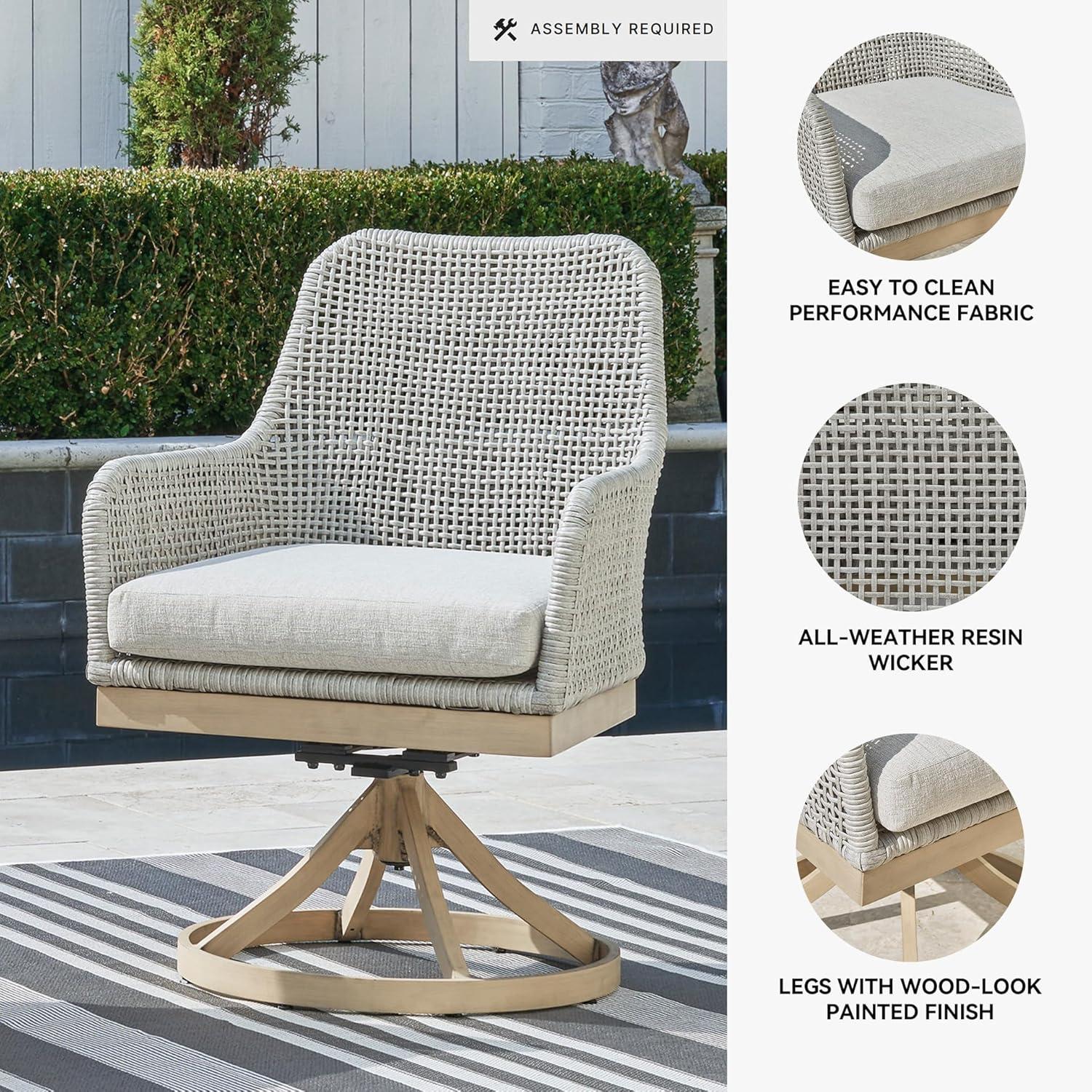 imageSignature Design by Ashley Seton Creek Casual Resin Wicker Outdoor Coffee Table with Tempered Glass Tabletop Light Gray amp Light BrownOutdoor Swivel Chair