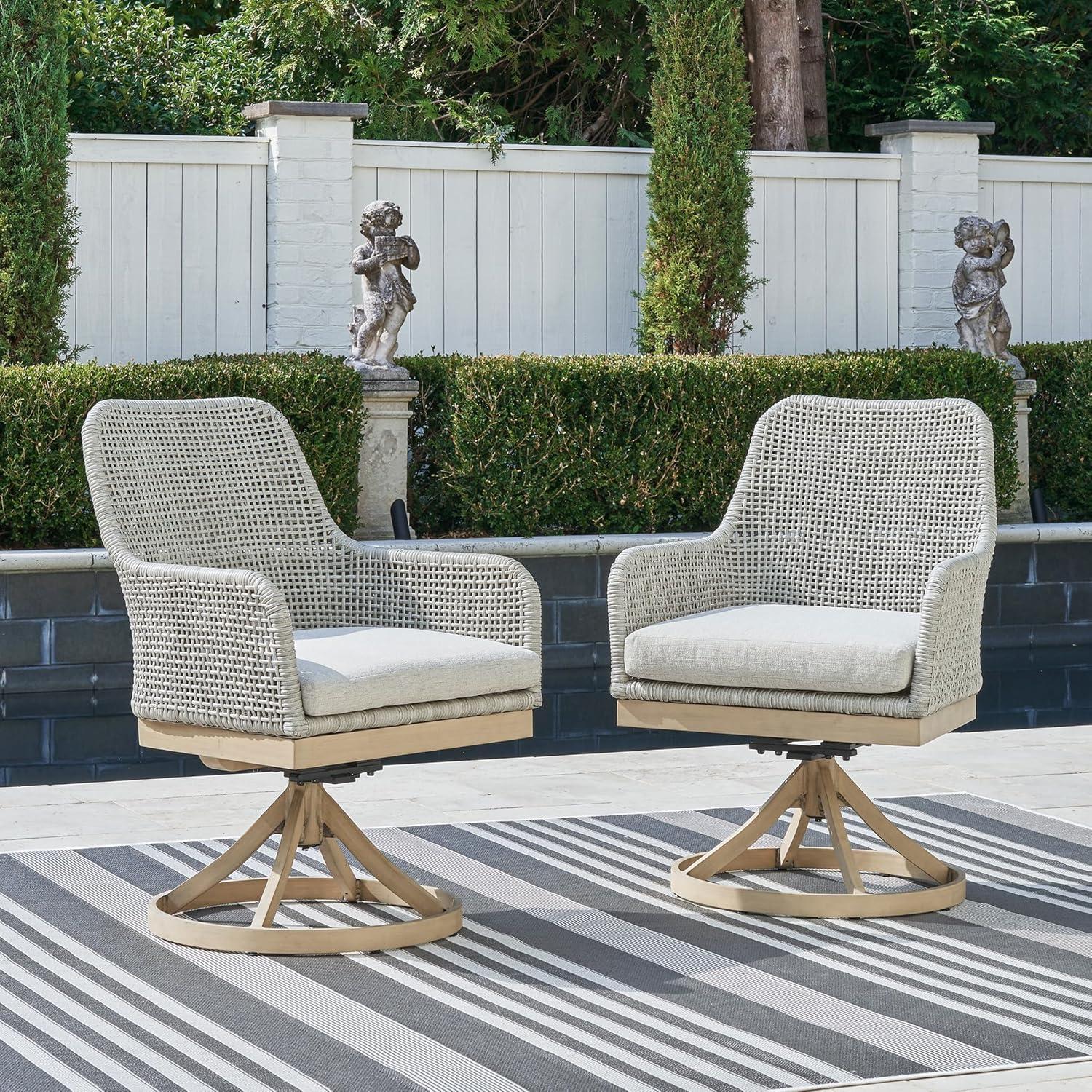 imageSignature Design by Ashley Seton Creek Casual Resin Wicker Outdoor Coffee Table with Tempered Glass Tabletop Light Gray amp Light BrownOutdoor Swivel Chair