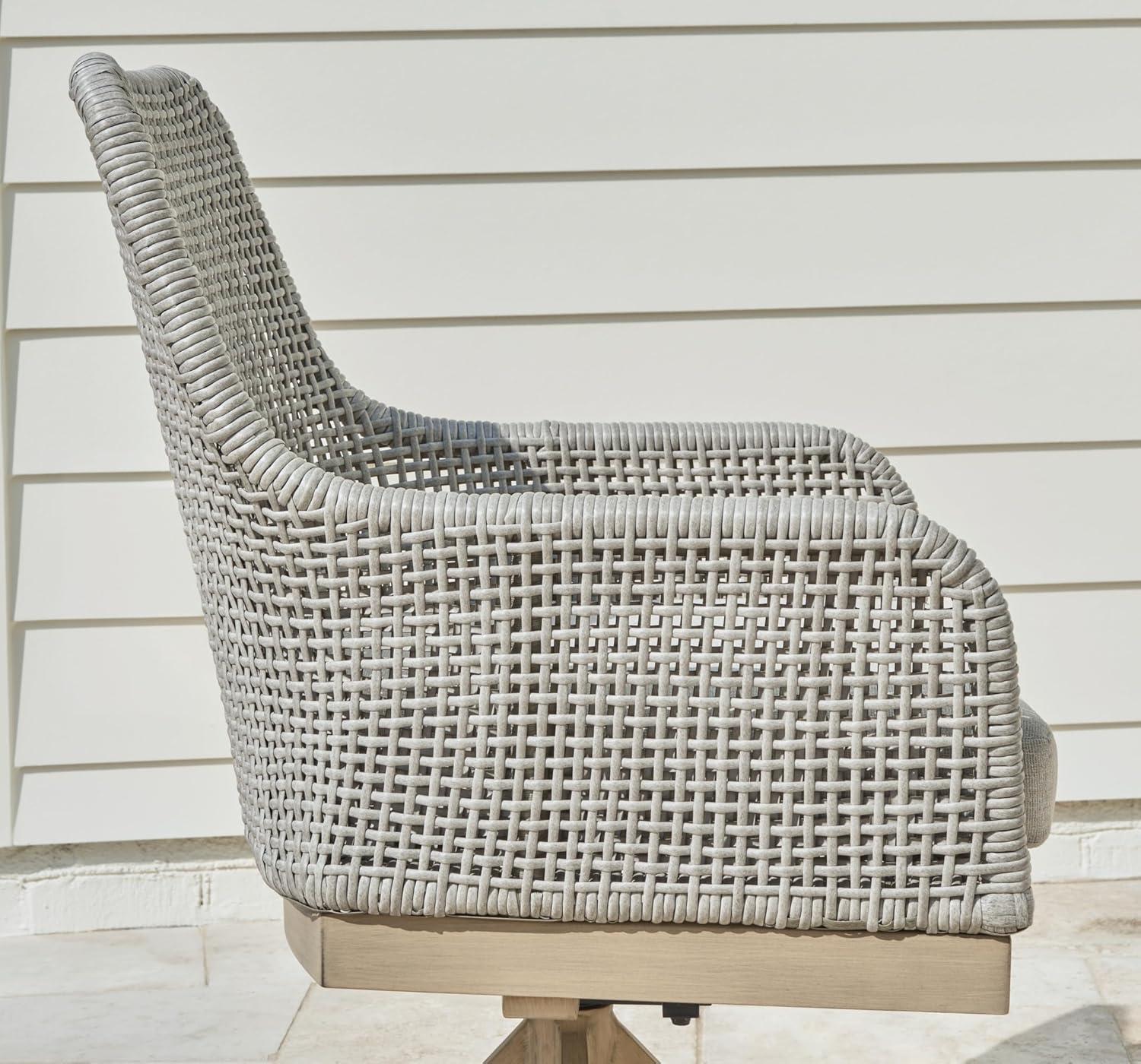 imageSignature Design by Ashley Seton Creek Casual Resin Wicker Outdoor Coffee Table with Tempered Glass Tabletop Light Gray amp Light BrownOutdoor Swivel Chair
