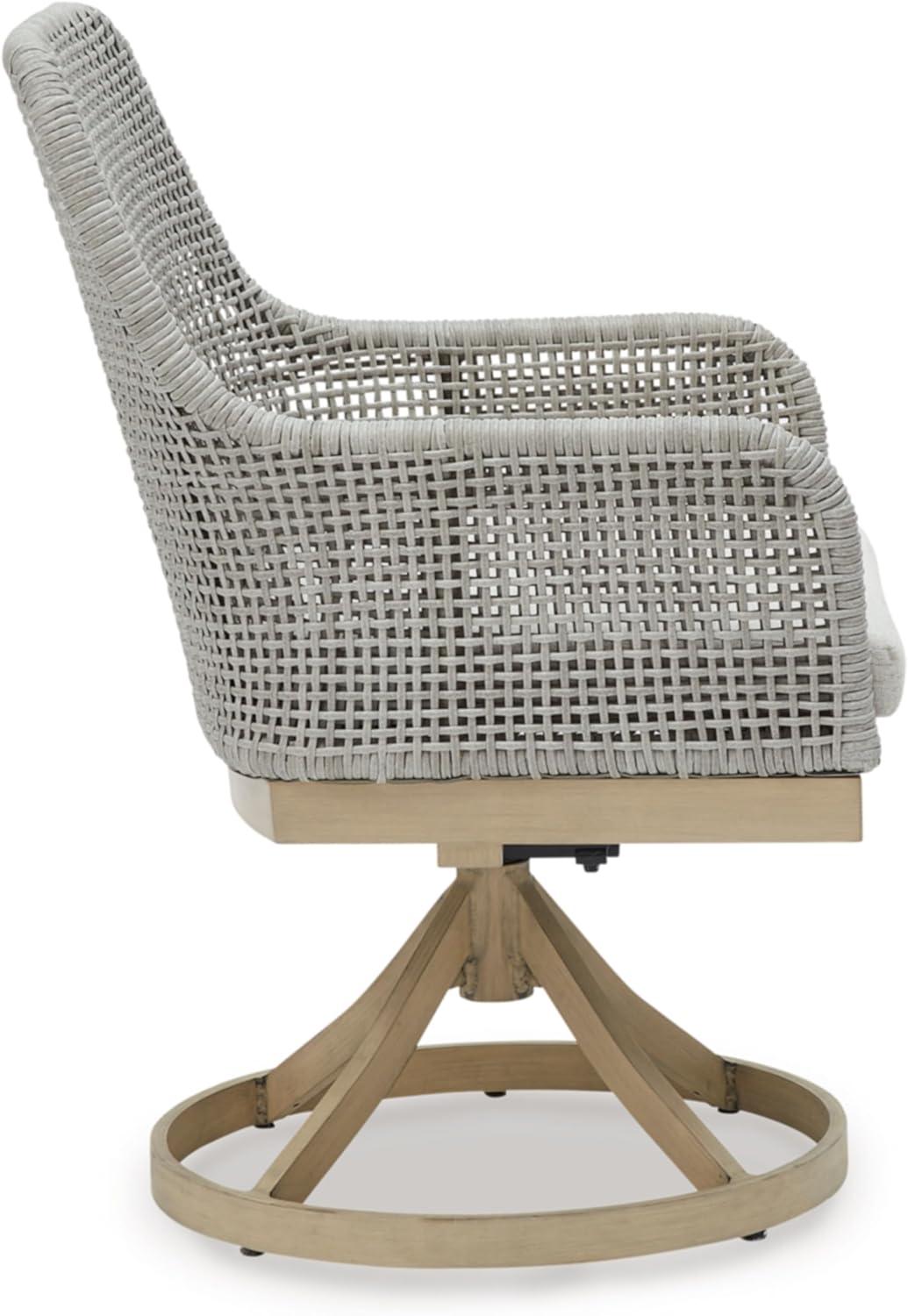 imageSignature Design by Ashley Seton Creek Casual Resin Wicker Outdoor Coffee Table with Tempered Glass Tabletop Light Gray amp Light BrownOutdoor Swivel Chair