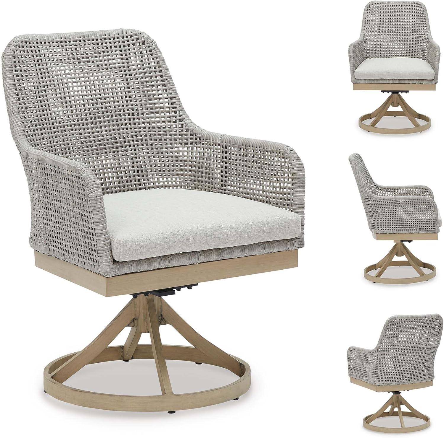 imageSignature Design by Ashley Seton Creek Casual Resin Wicker Outdoor Coffee Table with Tempered Glass Tabletop Light Gray amp Light BrownOutdoor Swivel Chair