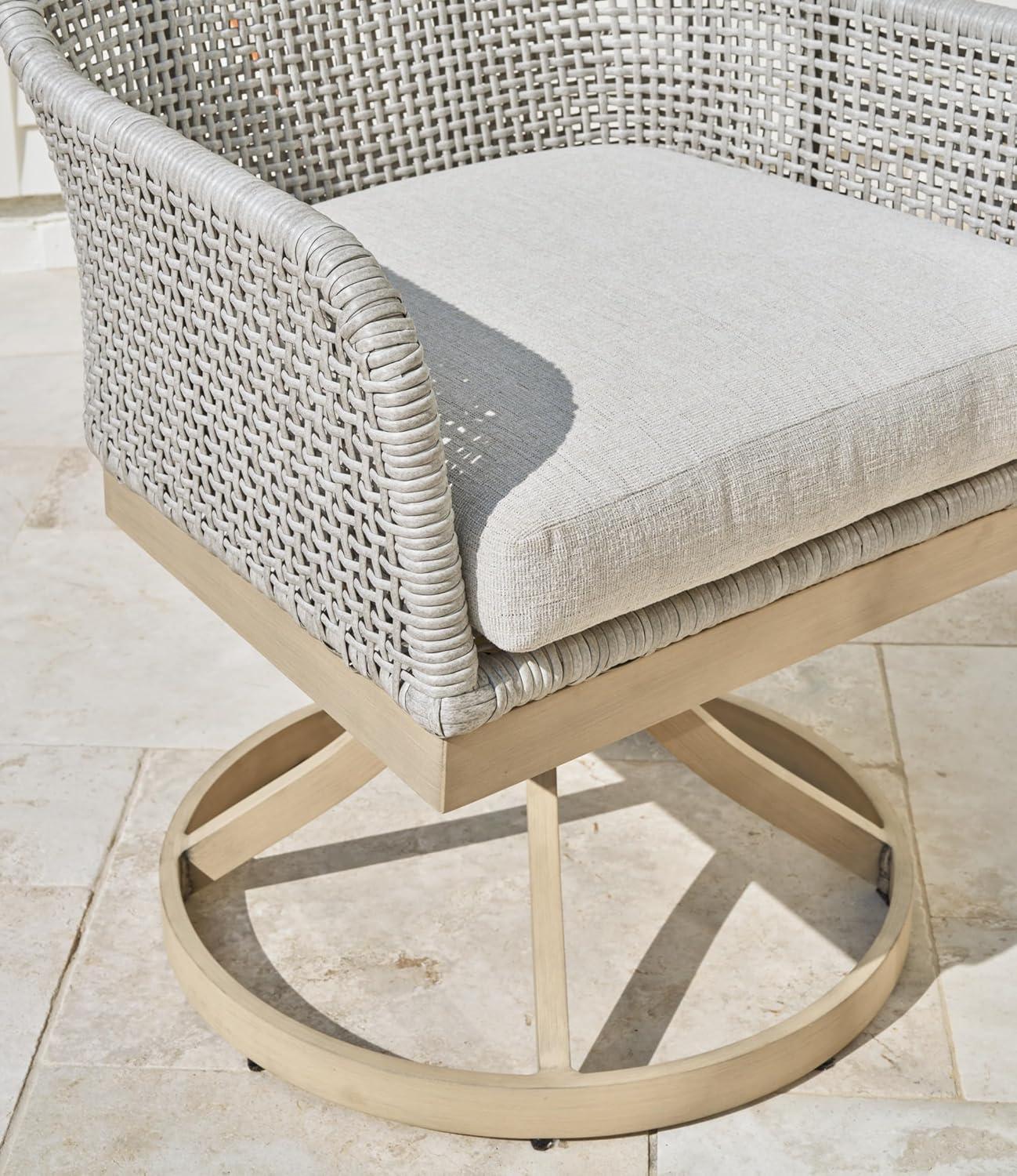 imageSignature Design by Ashley Seton Creek Casual Resin Wicker Outdoor Coffee Table with Tempered Glass Tabletop Light Gray amp Light BrownOutdoor Swivel Chair