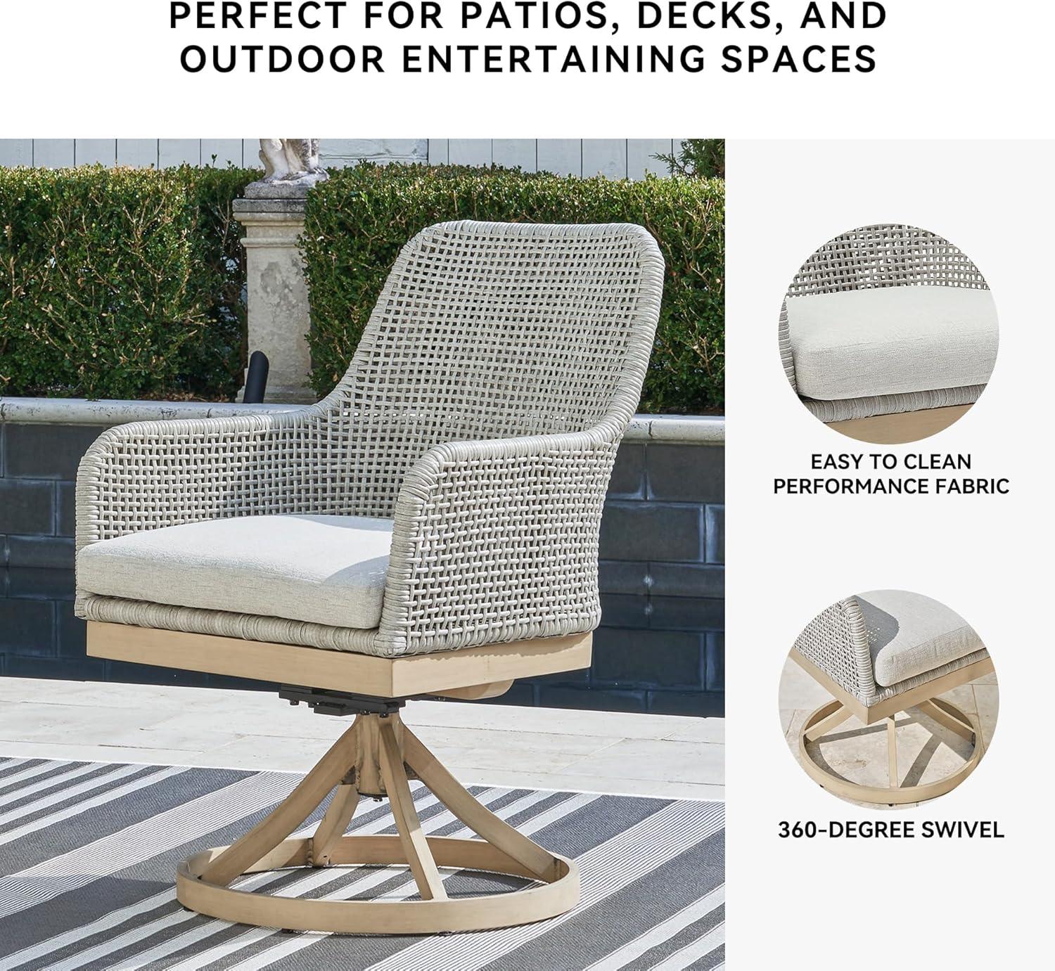 imageSignature Design by Ashley Seton Creek Casual Resin Wicker Outdoor Coffee Table with Tempered Glass Tabletop Light Gray amp Light BrownOutdoor Swivel Chair