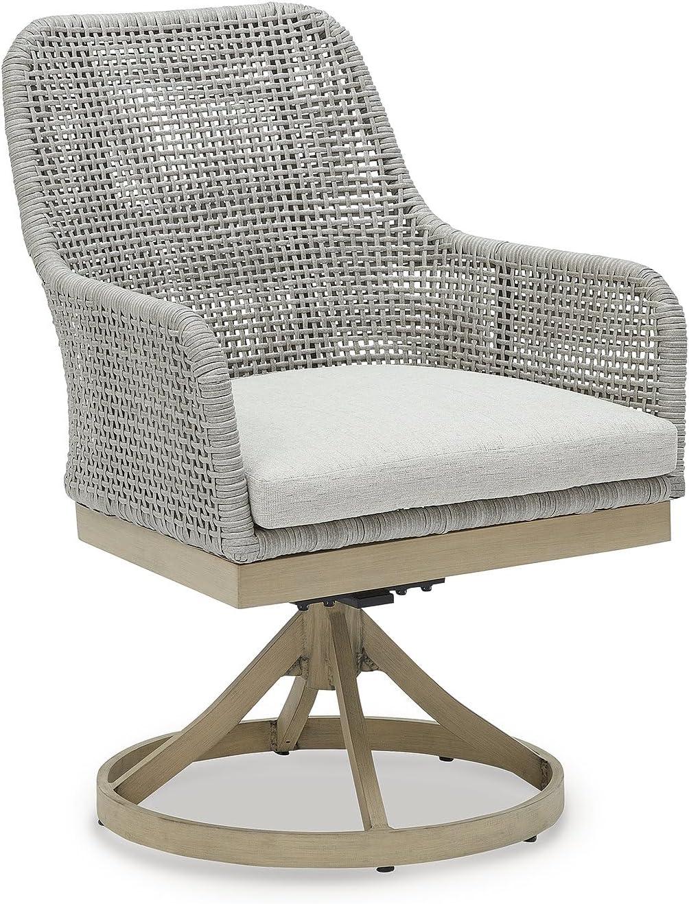 imageSignature Design by Ashley Seton Creek Casual Resin Wicker Outdoor Coffee Table with Tempered Glass Tabletop Light Gray amp Light BrownOutdoor Swivel Chair