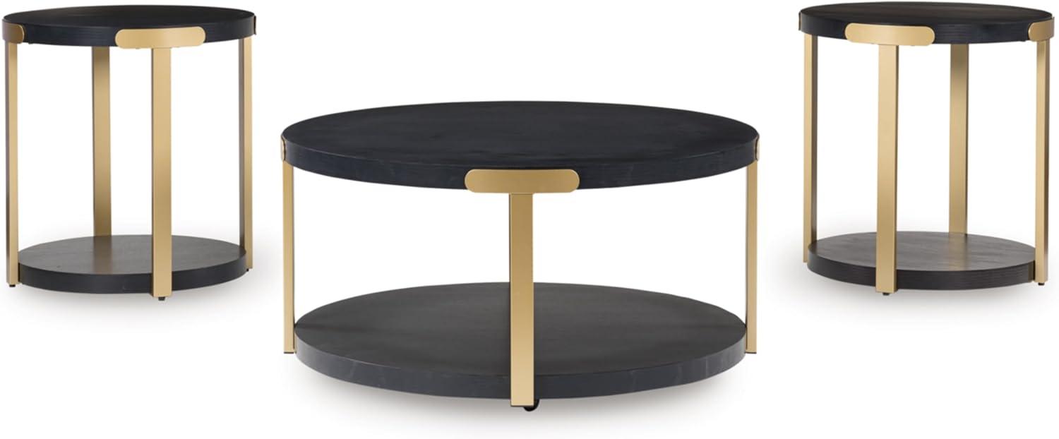 imageSignature Design by Ashley Shylore Contemporary Occasional Table Set Coffee Table and 2 End Tables Wood 3625 W x 3625 D x 1813 H BlackBrass
