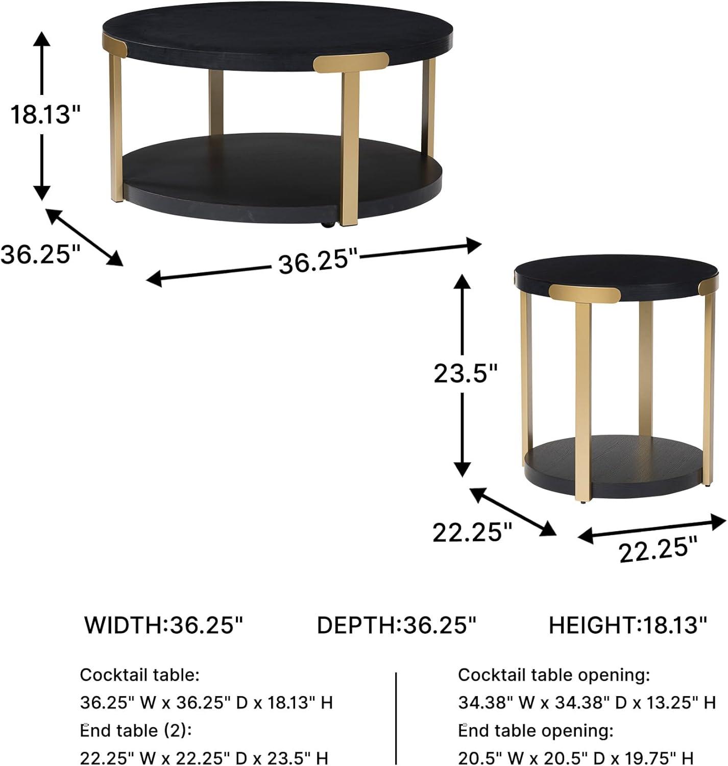 imageSignature Design by Ashley Shylore Contemporary Occasional Table Set Coffee Table and 2 End Tables Wood 3625 W x 3625 D x 1813 H BlackBrass