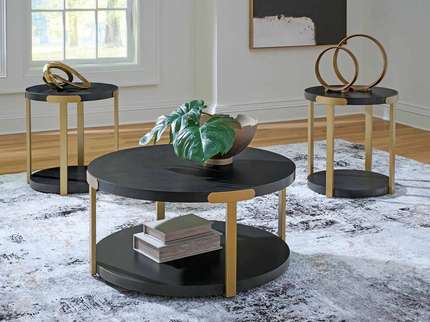 imageSignature Design by Ashley Shylore Contemporary Occasional Table Set Coffee Table and 2 End Tables Wood 3625 W x 3625 D x 1813 H BlackBrass