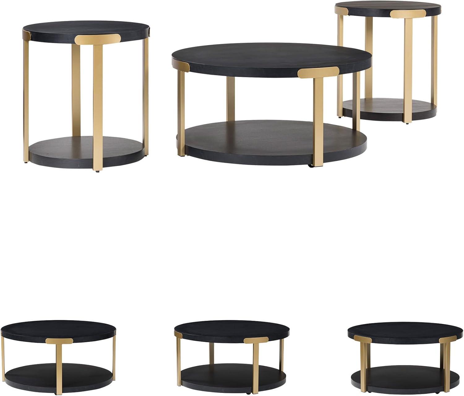 imageSignature Design by Ashley Shylore Contemporary Occasional Table Set Coffee Table and 2 End Tables Wood 3625 W x 3625 D x 1813 H BlackBrass