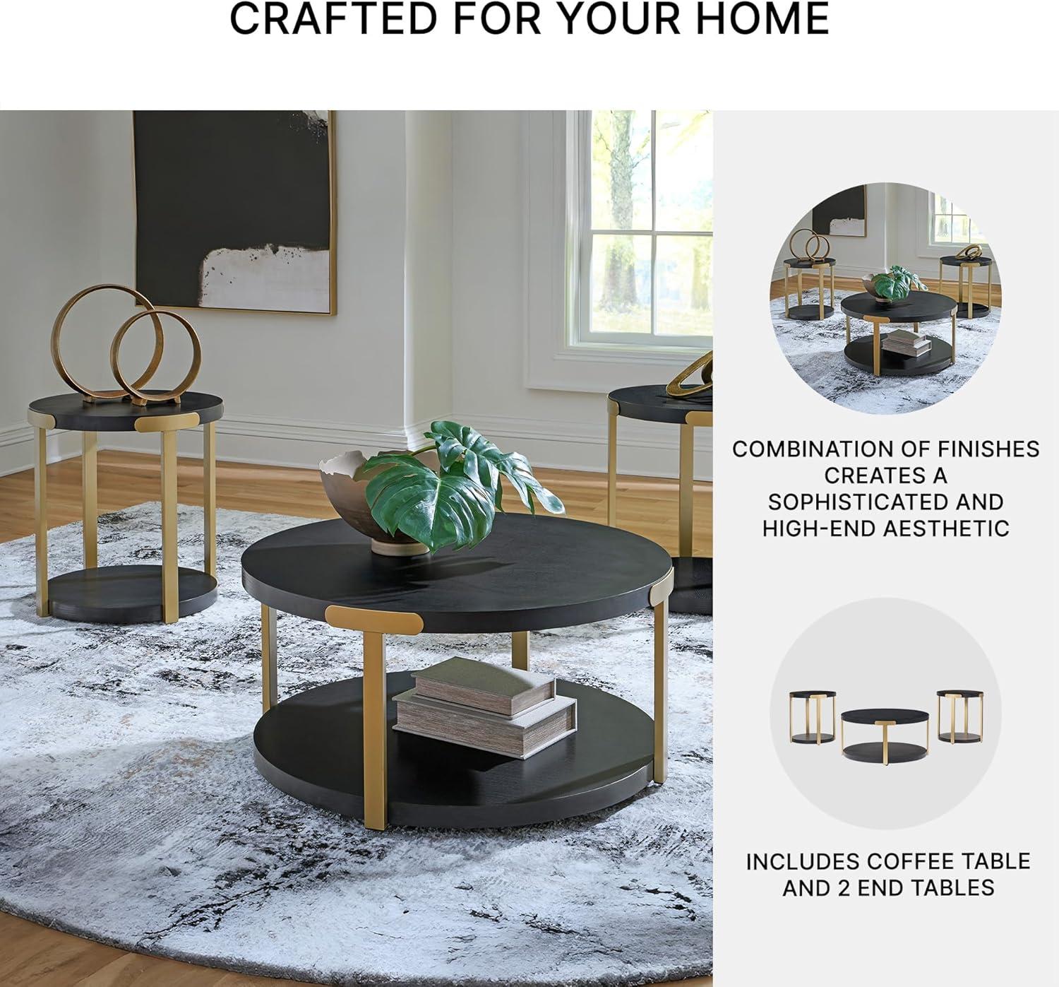 imageSignature Design by Ashley Shylore Contemporary Occasional Table Set Coffee Table and 2 End Tables Wood 3625 W x 3625 D x 1813 H BlackBrass