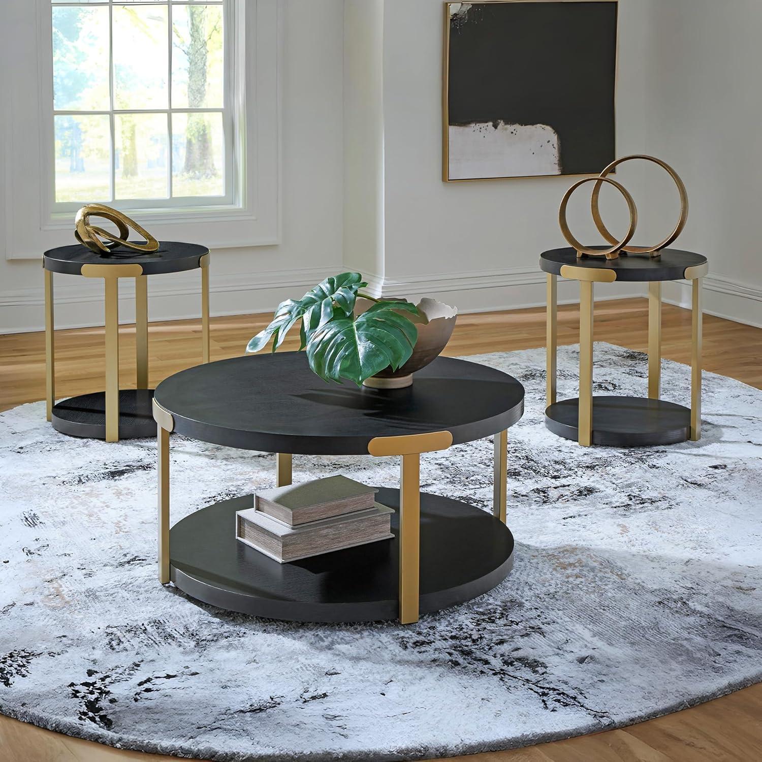 imageSignature Design by Ashley Shylore Contemporary Occasional Table Set Coffee Table and 2 End Tables Wood 3625 W x 3625 D x 1813 H BlackBrass