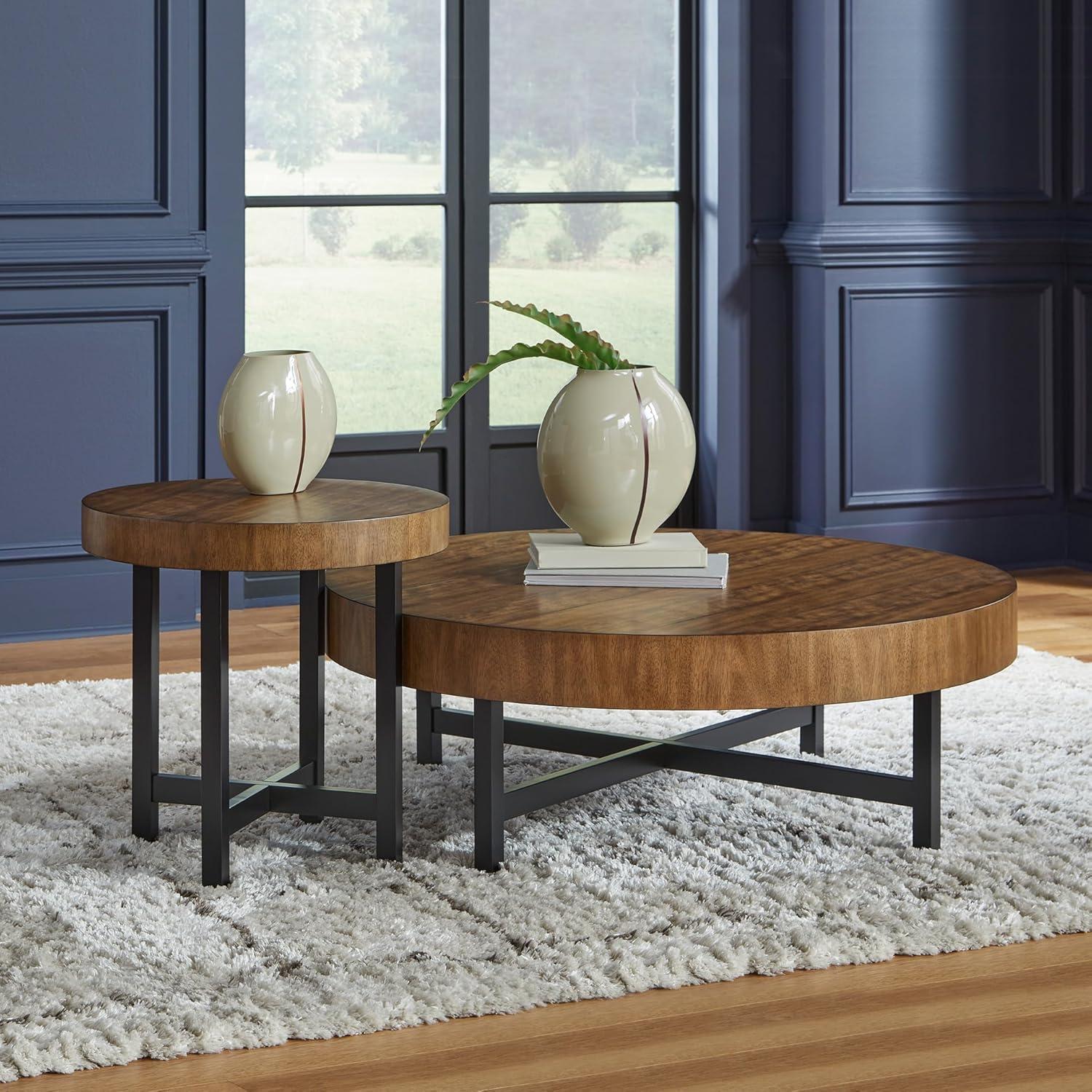 imageSignature Design by Ashley Steenlage Contemporary Table with Metal Frame Set of 2 Black amp Light Brown