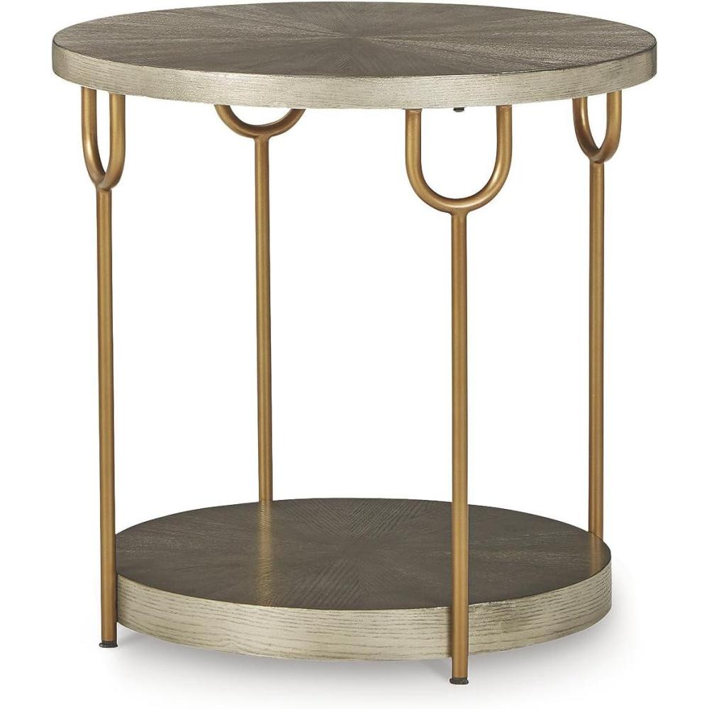 imageSignature Design by Ashley Brazburn Industrail Round End Table with Shelf Dark Brown amp MetallicGrey
