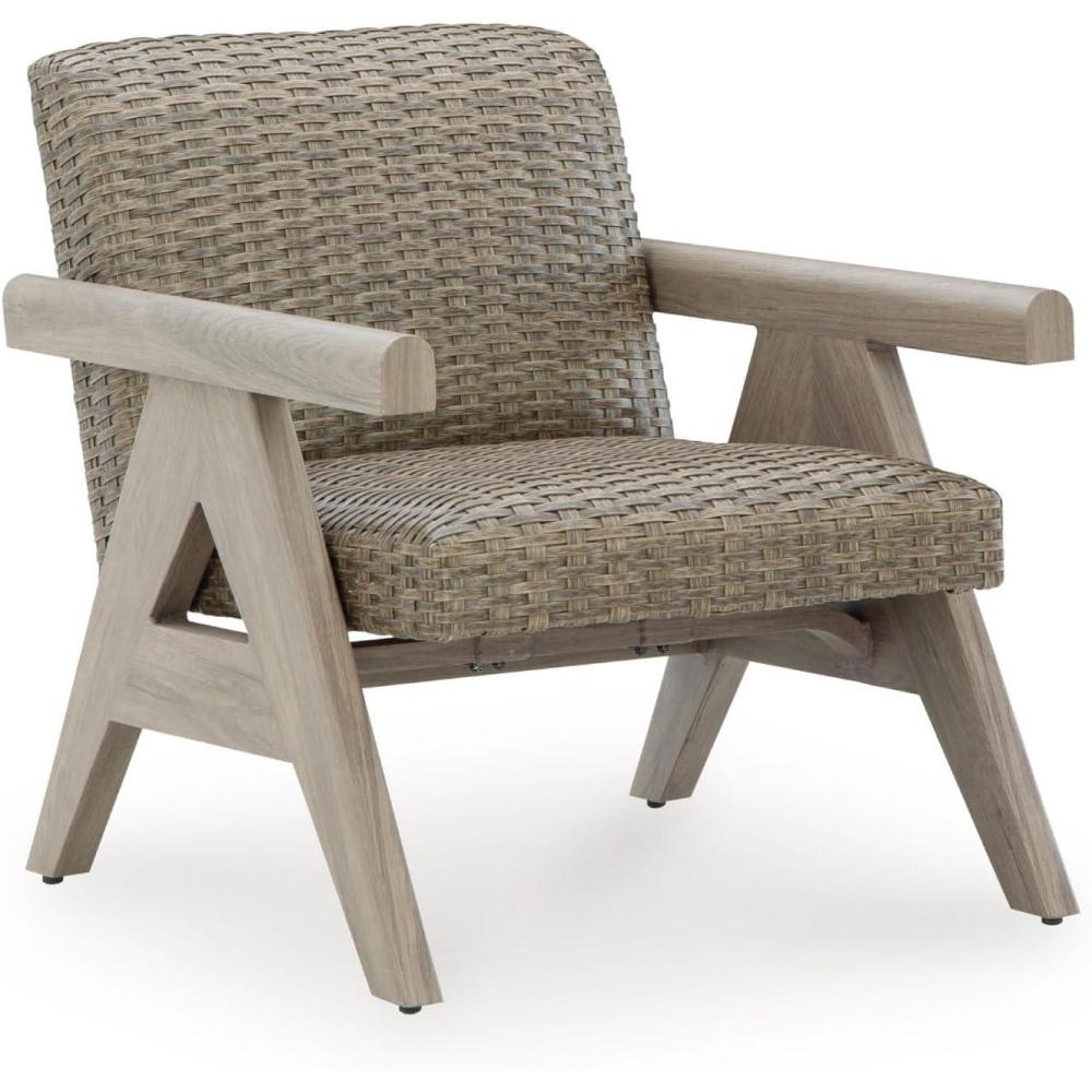 imageSignature Design by Ashley Carisbo Casual Rust Resistant Aluminum Outdoor Arm Chair with Handwoven Resin Wicker Set of 2 BeigeLounge Chair