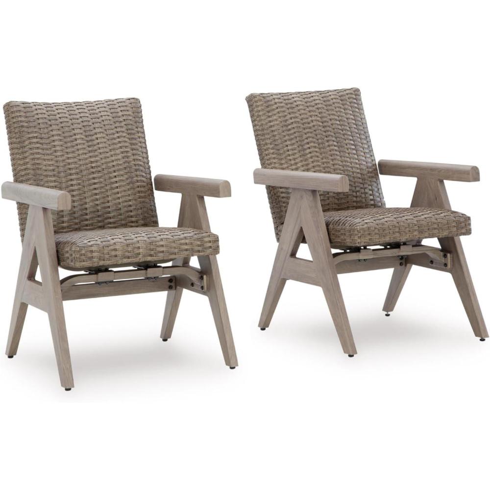 imageSignature Design by Ashley Carisbo Casual Rust Resistant Aluminum Outdoor Arm Chair with Handwoven Resin Wicker Set of 2 BeigeRocking Chair Set