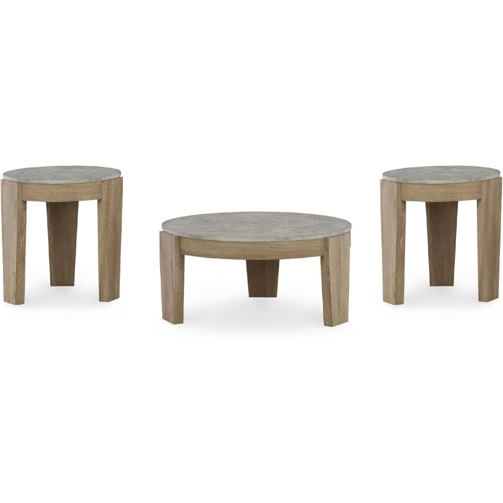 imageSignature Design by Ashley Guystone Casual Table Set with Faux Cement Melamine Tabletop Set of 3 Light Brown amp Light Gray