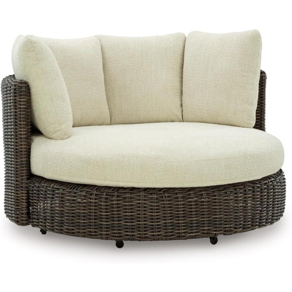 imageSignature Design by Ashley Kimora Casual Outdoor Fade and Rust Resistant Coffee Table Beige amp Dark BrownKimora Swivel Lounge Chair wCushion