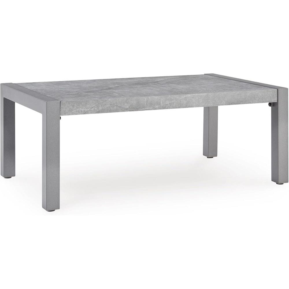 imageSignature Design by Ashley Moonlight View Contemporary Outdoor Fade and Rust Resistant Coffee Table with Stone Tabletop Light GrayOutdoor Coffee Table