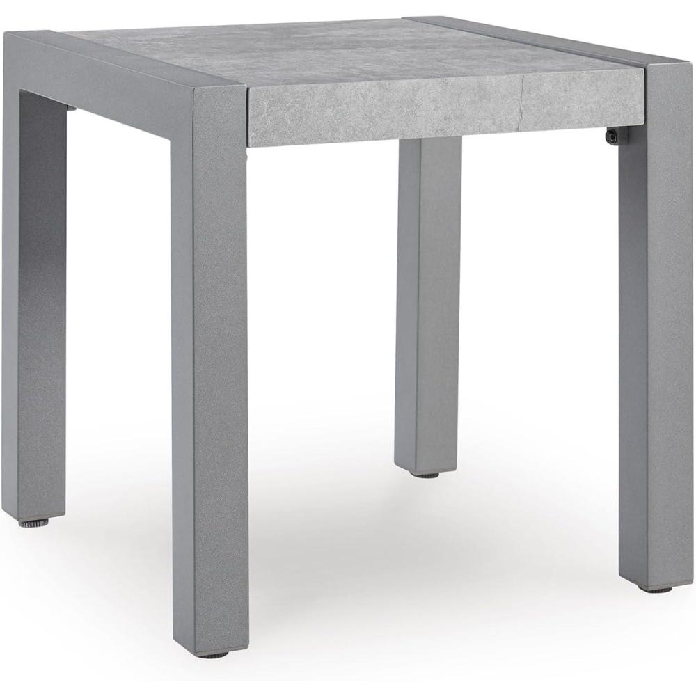 imageSignature Design by Ashley Moonlight View Contemporary Outdoor Fade and Rust Resistant Coffee Table with Stone Tabletop Light GrayOutdoor End Table