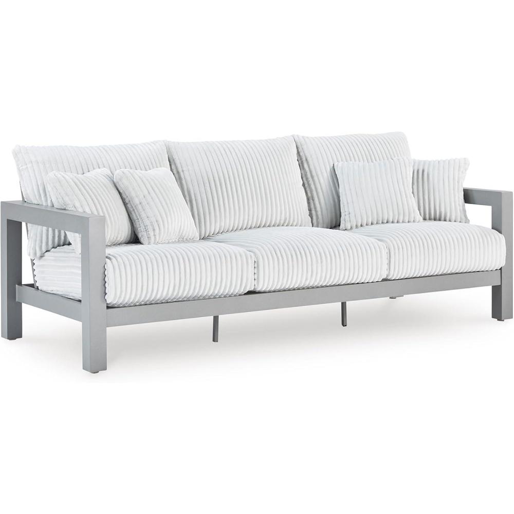imageSignature Design by Ashley Moonlight View Contemporary Outdoor Fade and Rust Resistant Coffee Table with Stone Tabletop Light GrayOutdoor Sofa with Cushion