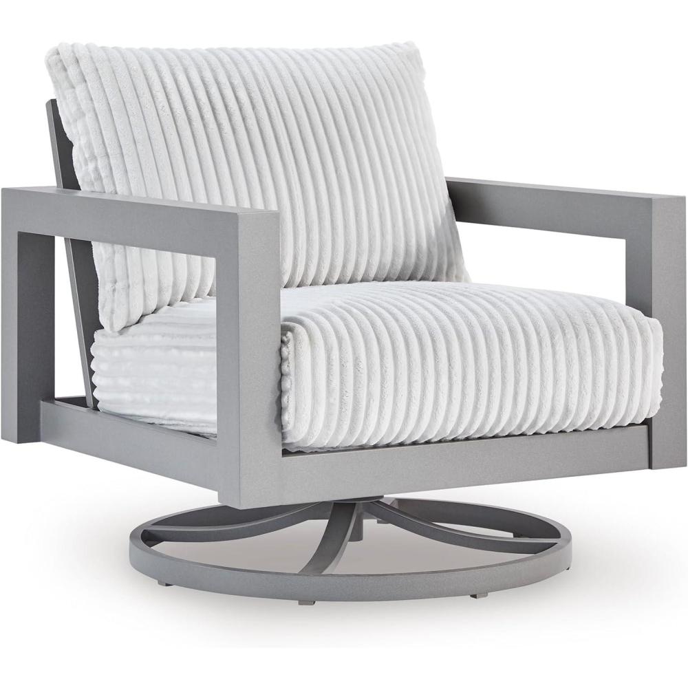 imageSignature Design by Ashley Moonlight View Contemporary Outdoor Fade and Rust Resistant Coffee Table with Stone Tabletop Light GrayOutdoor Swivel Chair with Cushion
